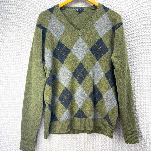 J. Crew Other - J Crew Men's Argyle Sweater Gray Green 100% Lambs Wool Pullover Men Size XL